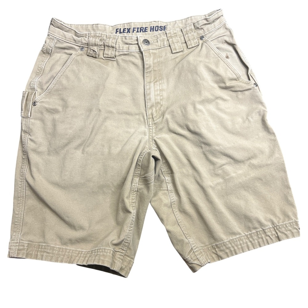 Duluth Trading Co Mens Flex Fire Hose Cargo Work Shorts Khaki Size 32